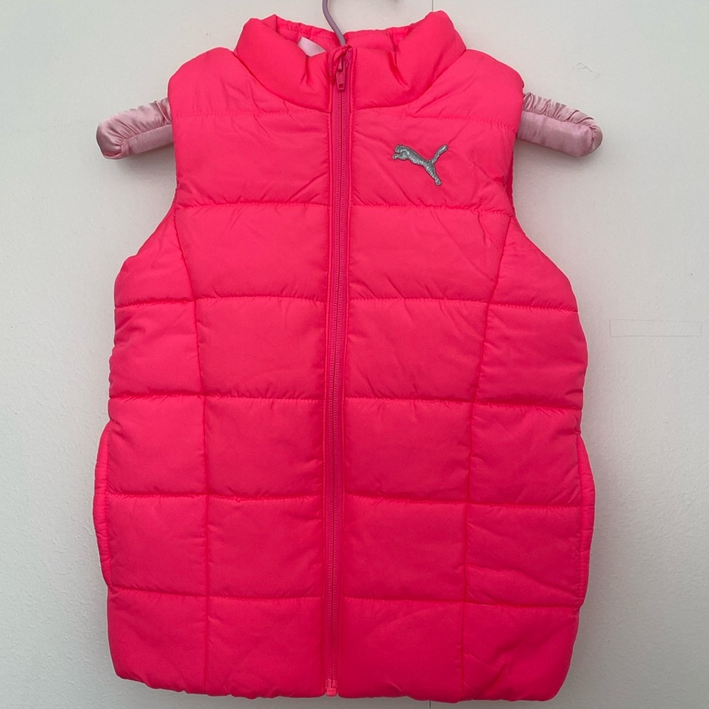 NEW Puma Puffer Quilted Pink Vest Size XS 5-6 Kids Girl
